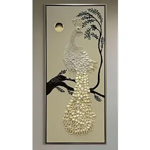 لوحة جبسية شكل طاووس مقاس 80x200 سم - برواز بني