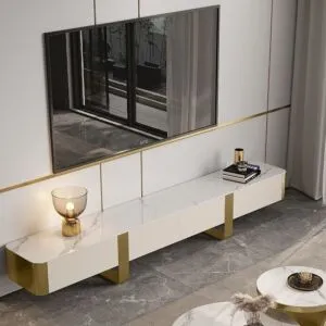  طاولة تلفزيون مودرن كليرتل بمساحات تخزين - أبيض وكريمي