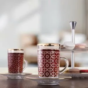 طقم بيالات شاي بيد ل6 أشخاص ايفوري عاجي مذهب