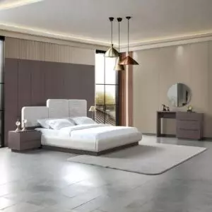 طقم غرفة نوم كينغ 5 قطع يوكا - 180×200 سم - بيج وبني