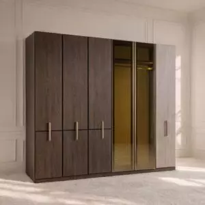 دولاب ملابس مقاوم الكسر ريغو 6 ابواب - بني وبيج فاتح