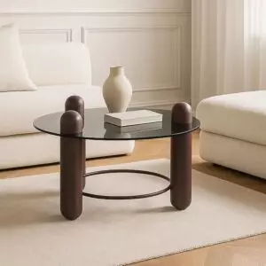 طاولة قهوة سيما بسطح زجاجي - احمر