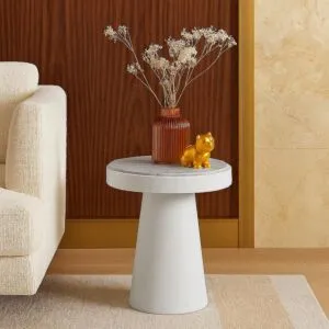 طاولة جانبية شينزولا رخام طبيعي - ابيض