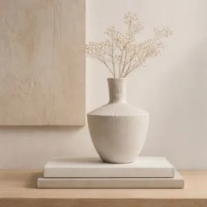 فازة سيراميك من مجموعة ليمار - حجم وسط - كريمي