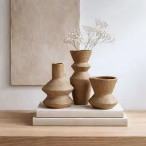 طقم فازة ايلانا - 3 قطع - بني فاتح