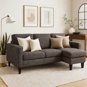 كنب زاوية كتان ميناس - بني غامق وأسود