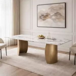 طاولة طعام من مجموعة مونتي - 8 اشخاص - ذهبي وابيض