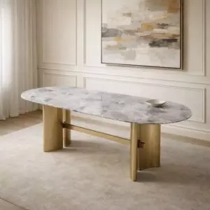 طاولة طعام من مجموعة تورينو - 8 اشخاص - ذهبي ورمادي