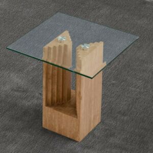 طاولة جانبية من الرخام الطبيعي والزجاج المقسى ماربل - بني