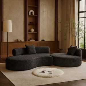 كنبة ثلاثية كتان كلاود لاونج - اسود وابيض