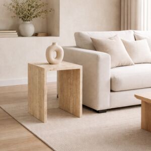 طاولة جانبية كلاسيك وود رخام ترافنتينو