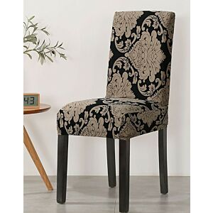 غطاء كرسي مطاطي بطباعة كلاسيكية بني وأسود