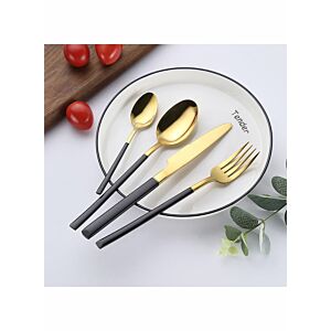 طقم أدوات مائدة - أسود وذهبي