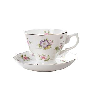 فنجان مع الطبق كلاسيك روز - ابيض