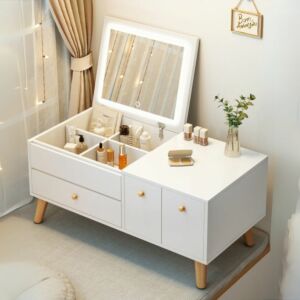 طاولة تزيين مع مرآه ليد روزيتا - ابيض