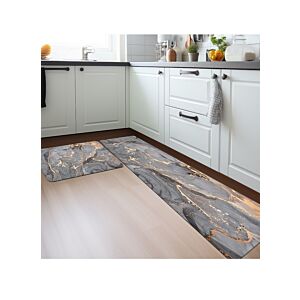مجموعة سجادات مطبخ من الميكروفايبر قطعتين رمادي