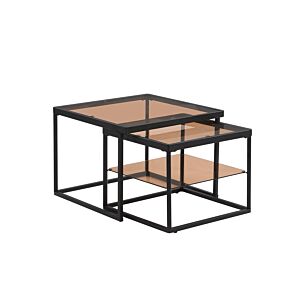 طقم طاولة قهوة متداخل قطعتين كانزل - بني