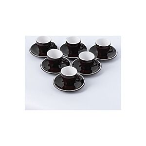 طقم فنجان وصحون قهوة 12 قطعة - بني وابيض