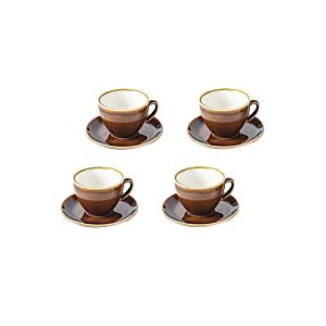 طقم فنجان قهوة وصحون - بني