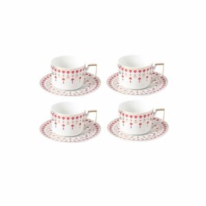 طقم أكواب وصحون 8 قطع سيفدا - أحمر وأبيض