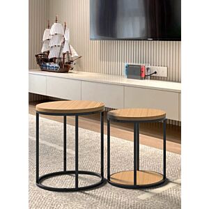 طقم طاولة جانبية قطعتين بيج راوندي