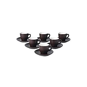 طقم فنجان وصحون قهوة 12 قطعة - بني