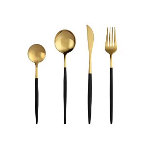 طقم أدوات مائدة ستانلس ستيل 4 قطع - أسود وذهبي