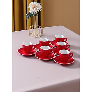 طقم فنجان قهوة 12 قطعة - احمر