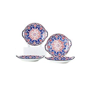 طقم أطباق دائرية مطلية يدويا 4 قطع - متعدد الالون