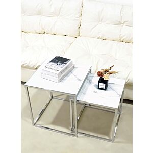 طقم طاولة جانبية رخامية فيسون - فضي