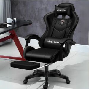 كرسي ألعاب مع وسادة قدم وتدليك شاربدو - اسود