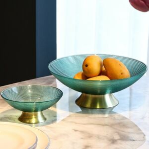 وعاء تقديم بقاعدة مرتفعة مقاس صغير - فيروزي ونحاسي