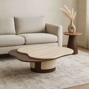 طاولة قهوة مينسو - قطعتين - بني غامق وبيج