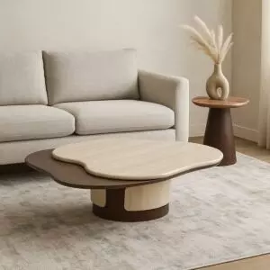 طاولة قهوة مينسو - قطعتين - بني غامق وبيج