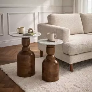 طقم طاولات جانبية سطح رخام لوناس - بني ورمادي