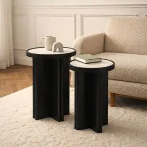 طقم طاولات جانبية سطح رخام روبيكا - اسود وابيض