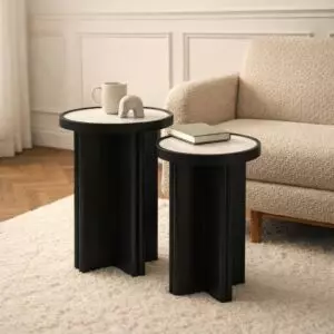 طقم طاولات جانبية سطح رخام روبيكا - اسود وابيض