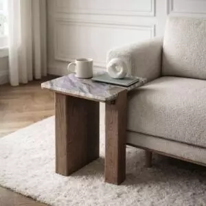 طاولة جانبية سطح رخام كارلا - بني ورمادي