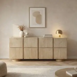 طاولة بوفيه خشب طبيعي من مجموعة بيسان - بيج