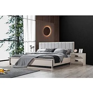 طقم غرفة نوم مزدوج مونتي 5 قطع - أبيض ورمادي