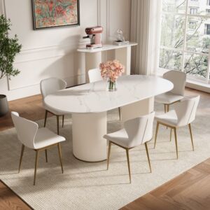 طاولة طعام مودرن جوليان 6 أشخاص - لون أبيض رخامي وذهبي