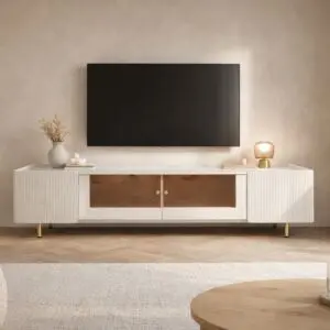 طاولة تلفزيون زوي - كريمي وذهبي