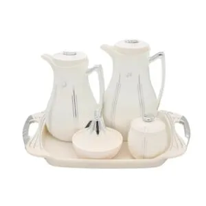 طقم ترمس شاي وقهوة اماليا 1 لتر - ابيض وفضي