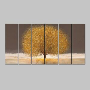 لوحه جدارية كانفس غولدن تري  - مقسمة - 6 قطع بمقاس 33x100 سم