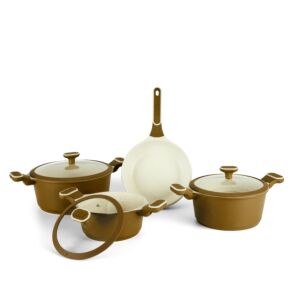 طقم أواني طهي غير لاصقة 7 قطع - بني وبيج