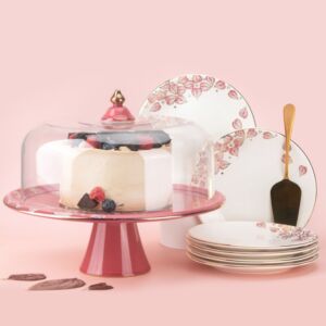 طقم تقديم كيك 9 قطع من ليلك - وردي