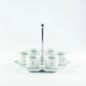 طقم فناجين قهوة سعودية مع ستاند من اصالة - ازرق وفضي