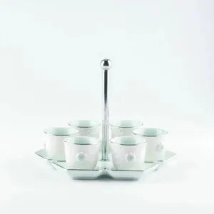 Asalah Saudi Coffee Cups Set with Stand - Blue and Silver