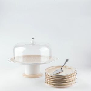 طقم حامل كيك وحلويات من اصالة - كريمي وفضي