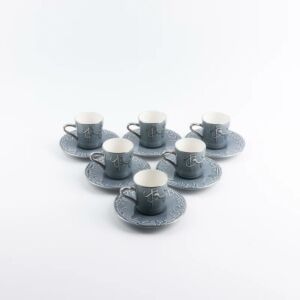 طقم فنجان قهوة تركي 12 قطعة من جوار - ازرق وفضي